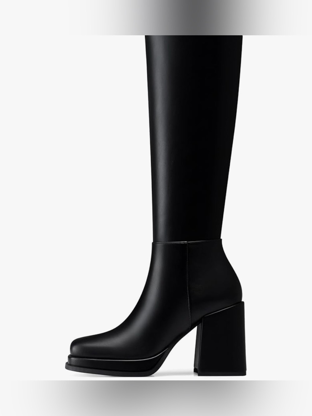 Women's Black Knee-High Block Heel Boots - Picture 5 of 6
